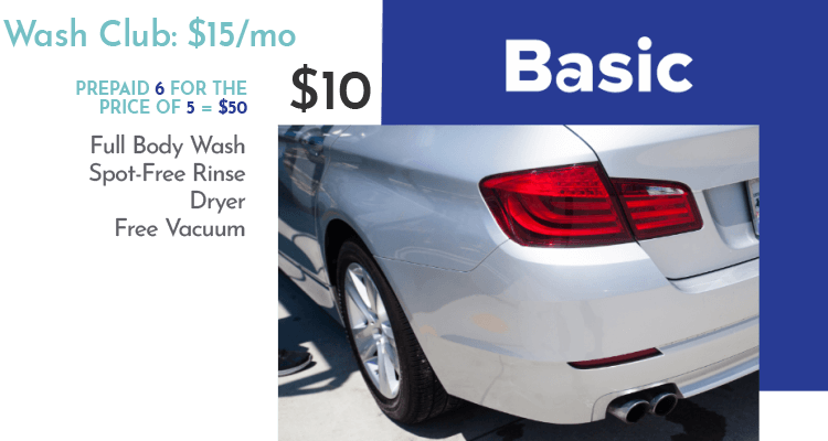 The Basic $10. Full Body Wash, Spot Free Rinse, Dryer, Free Vacuum